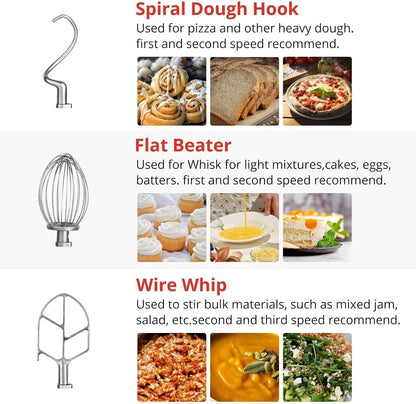 Commercial Food Mixer 15QT 600W 110V 3 Speeds Adjustable, Stand Mixer Dough Kneading Machine with Stainless Steel Bowl Dough Hooks Whisk Beater, with Safety Guard for Bakeries Restaurants Pizzerias3