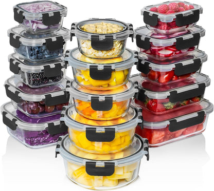 30 PC Glass Food Storage Containers with Lids - Reusable Glass Meal Prep Containers for Lunch and Leftovers - Airtight & Leakproof Snap Locking Lids - Oven, Freezer, Microwave, Dishwasher Safe1