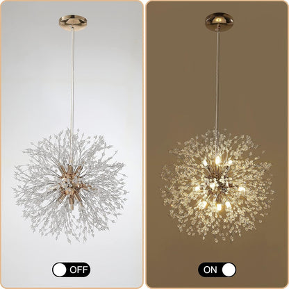 19.9" Gold Modern Crystal Chandeliers Firework, Bubble Chandelier Lighting for Bathroom Dining Room Bedroom Kitchen Island Living Room Light Fixture, 9-Light Gold Hanging round Chandalier3
