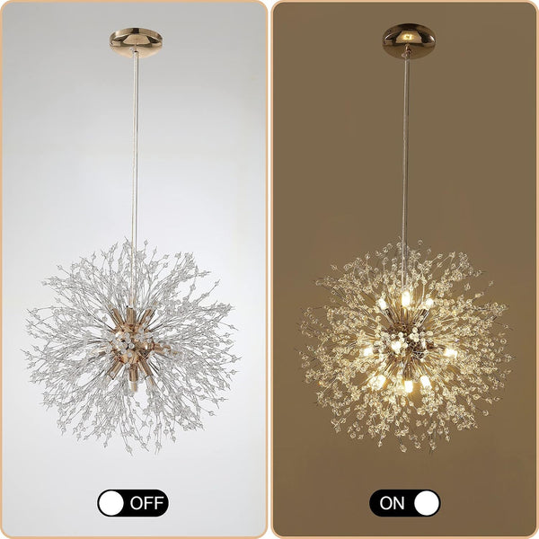 19.9" Gold Modern Crystal Chandeliers Firework, Bubble Chandelier Lighting for Bathroom Dining Room Bedroom Kitchen Island Living Room Light Fixture, 9-Light Gold Hanging round Chandalier3