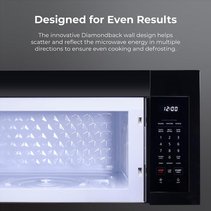 Over-The-Range Microwave – 1.7 Cu. Ft. Capacity, Black | 1000 Watts, 300 CFM Vent Fan, 12.4" Glass Cooking Tray, Preset Cooking Controls, Child Lock, LED Lighting6