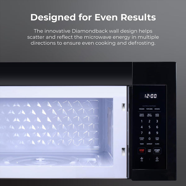 Over-The-Range Microwave – 1.7 Cu. Ft. Capacity, Black | 1000 Watts, 300 CFM Vent Fan, 12.4" Glass Cooking Tray, Preset Cooking Controls, Child Lock, LED Lighting6