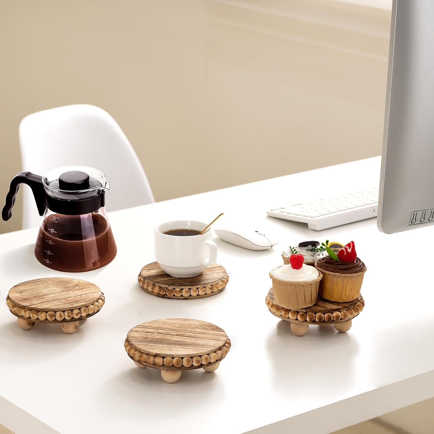 round-wood-risers-for-display-2p-beaded-riser-distressed-decor-stable-wood-coaster-rustic-farmhouse-pedestal-display-riser-for-cake-plant-stand-tiered-ball-decoration-raised-high-holder