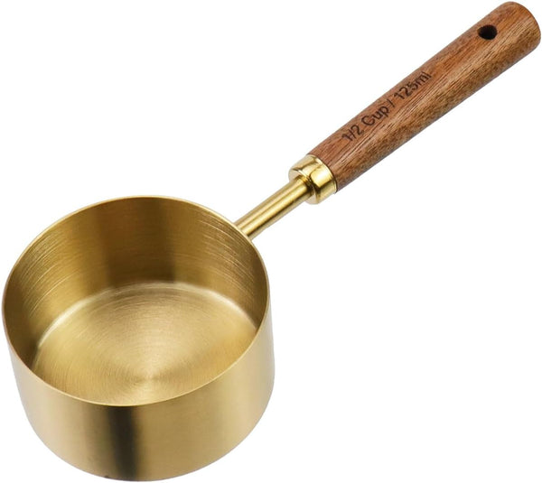 1/2 Cup Stainless Steel Measuring Cup with Wooden Handle, 125Ml1