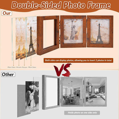 3 Picture Photo Collage Frame - 3.5X5 Triple Desk Office Cute Decor Brown2