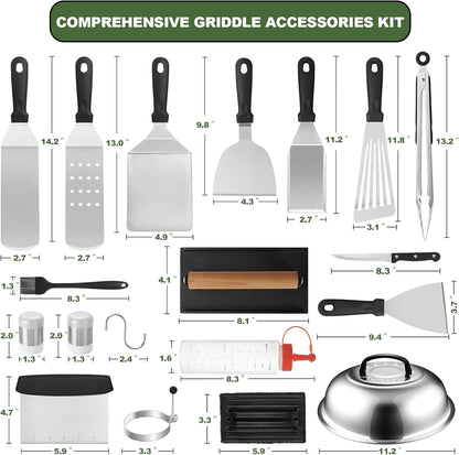 35PCS Griddle Accessories Kit, Flat Top Grill Accessories Set for Blackstone and Camp Chef, Grill Spatula Set with Enlarged Spatulas, Basting Cover, Scraper for Outdoor Barbecue2