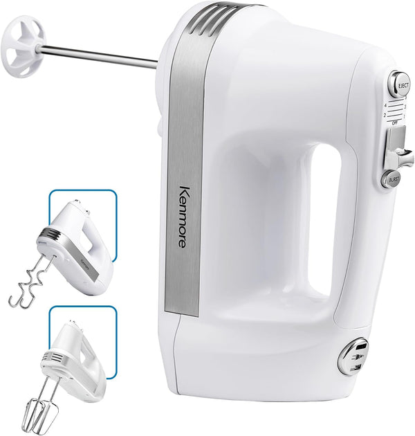 Kenmore 5-Speed Hand Mixer/Blender, 250 Watts, with Beaters, Dough Hooks, Liquid Blending Rod, Automatic Cord Retract, Burst Control, and Clip-On Accessory Storage1