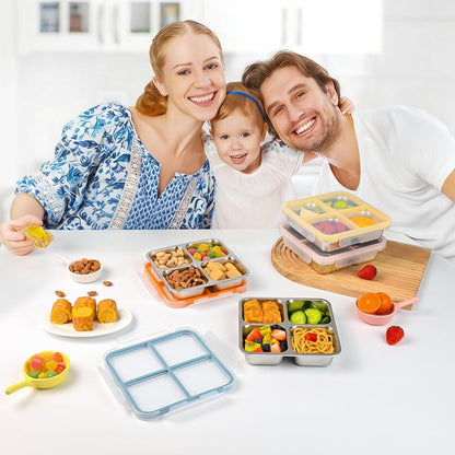 4 Pack Stainless Steel Snack Containers with Lids, 4-Compartment Leakproof Bento Snack Boxes, Reusable Dishwasher Safe Food Storage Containers for Adults, Office, Travel & Meal Prep (4Pack-A)7