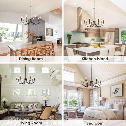 8 Light Black Farmhouse Chandelier, Dining Room Light Fixtures,9
