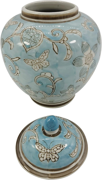 Light Blue and White Floral Chinoiserie Ginger Jar 10" with Lid - Ginger Jar, Tea Storage, Decorative, Home Decor Jar3