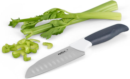 Comfort Mini Santoku Knife, 12Cm/4.5In, Japanese Stainless Steel, Non Slip Handle, Cover for Safety, Black/White, Professional Kitchen Knife, Dishwasher Safe1