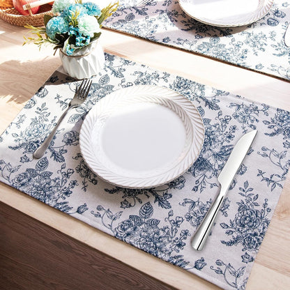 Blue Floral Fabric Placemats 13 X 19 Inch Set of 122