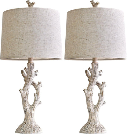 Farmhouse Table Lamps Set of 2 for Living Room Bedroom Bedside Tree Lamp Nightstand End Table 25" Lamps Vintage Natural Style7
