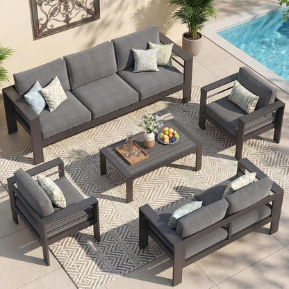 Aluminum Patio Furniture Set for All Weather, Oversized Metal Outdoor Furniture Set with 27.5" Deep Seat and 10" Back Cushion, Patio Conversation Sets with Wide Armrest, Dark Grey1