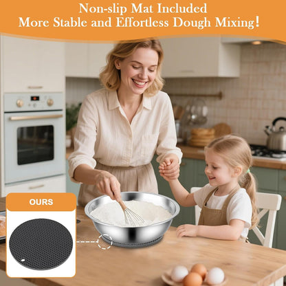 Stainless Steel Mixing Bowls,6Pcs Large Mixing Bowl with Non-Slip Mat for Baking & Meal Preppers,13 Inch 8QT Metal Mixing Bowls for Home and Commercial3