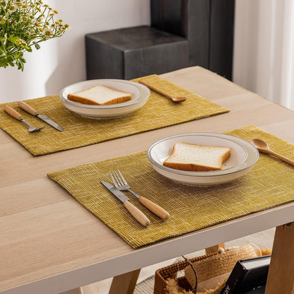 Kevin Textile Burlap Linen Placemats Set of 6 Heat Resistant Dining Table Place Mats Washable Kitchen Table Mats for Dinning Party Holiday Indoor Outdoor, 13 X19 Inches, Honey Yellow3