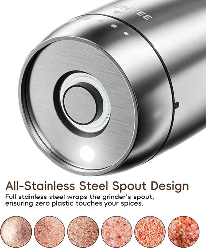 Electric Salt and Pepper Grinder Set - Automatic Stainless Steel Rechargeable Salt and Pepper Grinder Set with Storage Base, Large Capacity, LED Light & Adjustable Coarseness, Ideal Kitchen Gadget2
