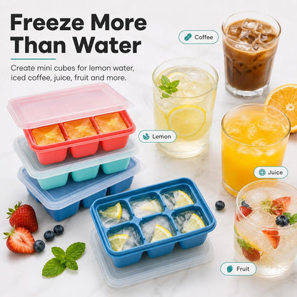 Mini Ice Cube Trays for Freezer, 3 Pack Small Ice Cube Trays with Lids, Easy-Release Flexible Bottom, Stackable Ice Cube Molds for Mini Fridge, Dorm, RV, Travel & Small Freezer7