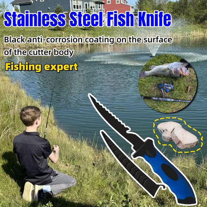 Fishing Knife Set, Fish Cleaning Kit, Filet Knife for Fish, Fish Scale Cleaning Brush, Multi-Functional Scissors, Gloves, Fishbone Tweezers, Storage Bag,Fishing Accessories,Fishing Tool Kit3