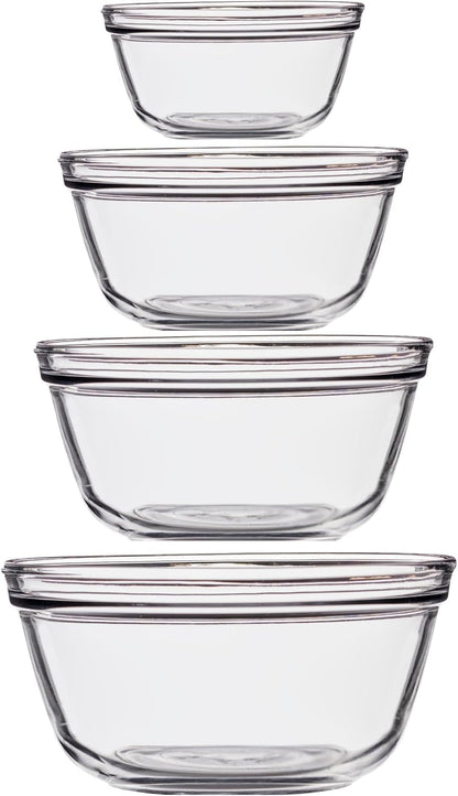 4 Piece Glass Mixing Bowls Set – Durable, Microwave, Oven, and Dishwasher Safe – Perfect for Prep, Mixing, Serving, and Storage – Made in USA1