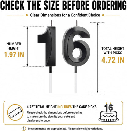 Black Number 16 Candles, Sweet 16 Decorations for Boys & Girls5