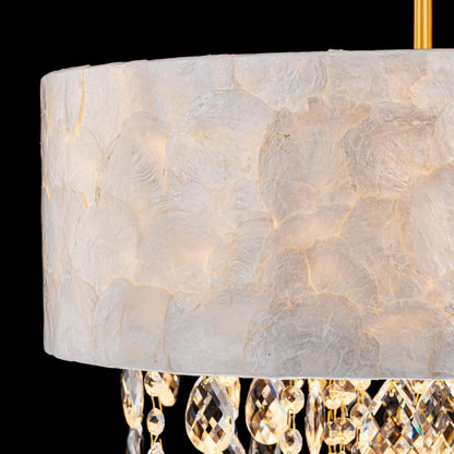 D18In Drum Capiz Shell Crystal Chandeliers, 4-Light Coastal Style Light Fixture for Dining Room, Living Room, D18X21~68"(Adjustable), K9 Crystal, Shell Lampshade & Gold Finish7