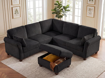 6 Seater 91'' Modular Sectional Sofa with Storage, Corduroy Black8