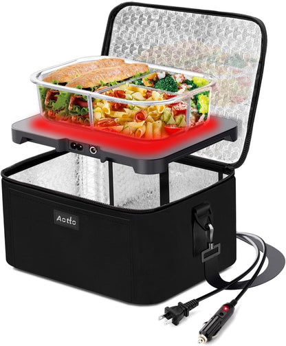 Portable Oven, Electric Lunch Box Food Heater - 12V/24V/110V 3-In-1 Car Food Warmer - Mini Personal Microwave Heated Lunch Box Warmer for Car, Truck, Travel, Office & Home Use - Black1