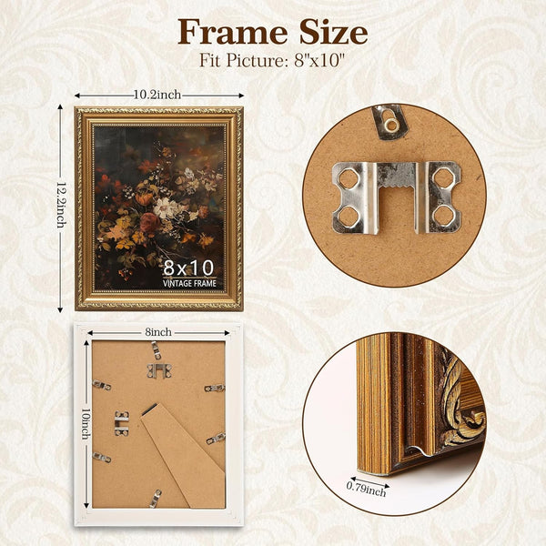 8X10 Picture Frame, Vintage Bronze Gold Picture Frame for Tabletop & Wall Mount, Antique Photo Frame 8 X 10 for Living Room, Bedroom, Office or Gallery Wall, Retro Home Decoration Gift - 1 Pack3