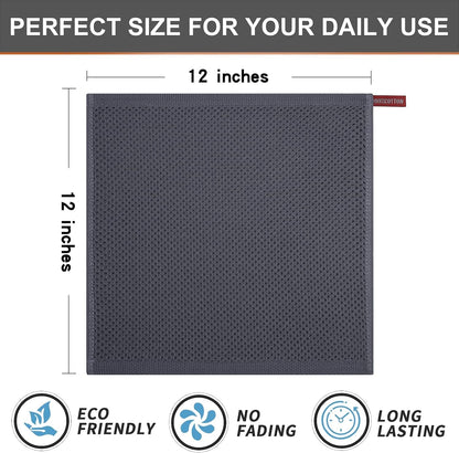 100% Cotton Waffle 6-Pack Kitchen Towels, 12" X 12", Dark Grey5