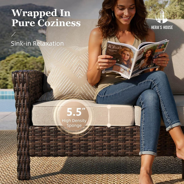 8-Piece Patio Furniture Set with Fire Pit, Beige5