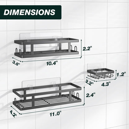 Adhesive Shower Caddy, Black, 3 Pack2