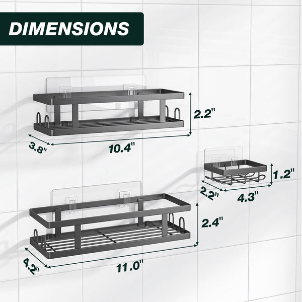 Adhesive Shower Caddy, Black, 3 Pack2