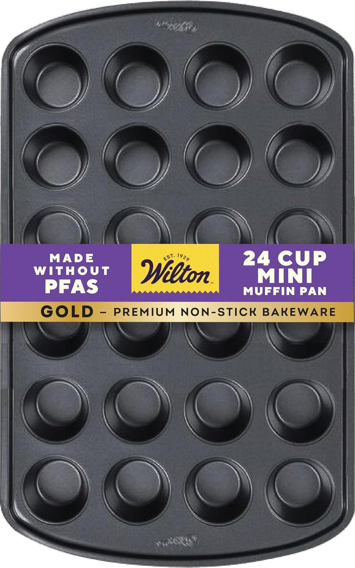 Gold Non-Stick Muffin Pan, Made without PFAS, 24-Cup | Non-Stick Steel with Scratch-Resistant Coating, Resists Warping, Extended Handles, Dishwasher Safe, Perfect for Cupcakes