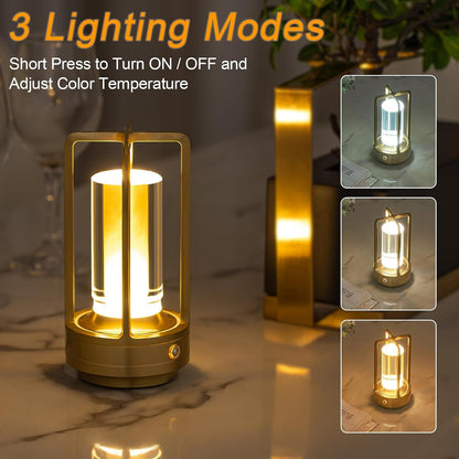 Cordless Table Lamp Rechargeable Small Crystal Lamp, Gold3