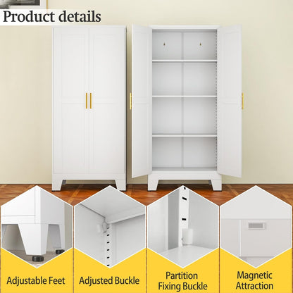 White Metal Storage Cabinet, 61" Kitchen Pantry Cabinets for Office5