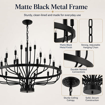 Large Black Wagon Wheel Chandelier 24-Light 39In for High Ceilings9