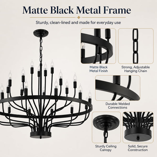 Large Black Wagon Wheel Chandelier 24-Light 39In for High Ceilings9