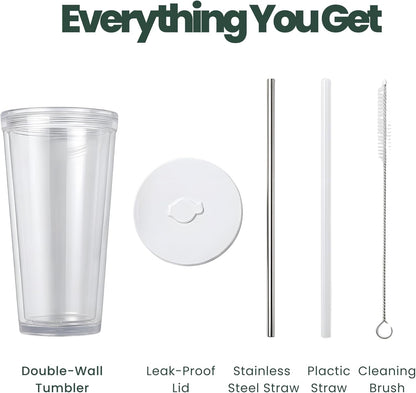 Reusable Iced Coffee Cup with Lid and Straw, 24 Oz/Venti, Bpa-Free Double-Wall Insulated Plastic Tumbler for Cold Drinks, Includes Clear Plastic Straw, Stainless Steel Straw and Cleaning Brush, White6