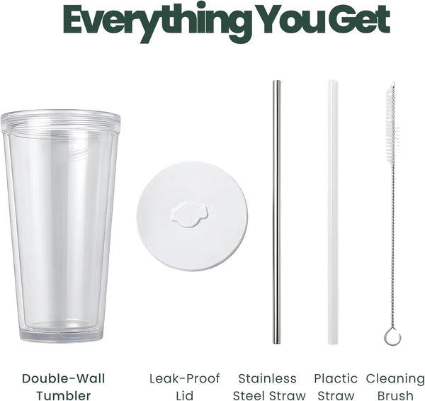 Reusable Iced Coffee Cup with Lid and Straw, 24 Oz/Venti, Bpa-Free Double-Wall Insulated Plastic Tumbler for Cold Drinks, Includes Clear Plastic Straw, Stainless Steel Straw and Cleaning Brush, White6