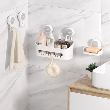4 Pack Shower Caddy Set - Suction Cup Shower Shelf+Soap Dish+Hooks - 1 Sec Installation No-Drill Removable Powerful Waterproof Organizer for Bathroom/Kitchen/Rv 22LBS Capacity Removable7