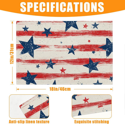 Amercian Flag Placemats Set of 6,12 X 18 Inch Table Mats Washable Heat Resistant Linen Fabric Rectangle Place Mat for Party Home Kitchen Dining2