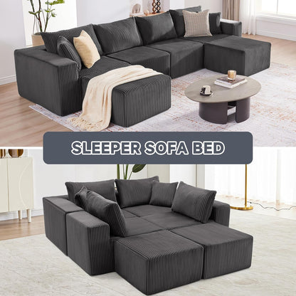 135.4" Sectional Couch for Living Room, U Shaped Boneless Couch, Darkgray5