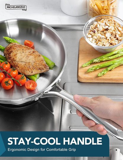 18/10 Stainless Steel Frying Pan Set, 8" / 9.5" / 11" Cooking Pans, Triply Base Stainless Steel Pan Set with Ergonomic Handle, Induction Compatible | 18/10 Stainless Steel Frying Pan Set with 3 Sizes and Triply Base for Even Heating, Versatile Everyday Cooking7