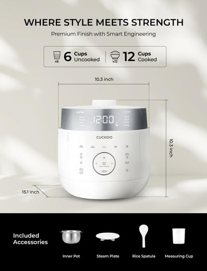 CUCKOO Twin Pressure Induction Rice Cooker, 12-Cup Cooked, CRP-LHTAR0609FW | 6-Cup Uncooked Capacity, Full Stainless Steel Inner Pot, 21 Menus, 12-19 Minute Turbo White Rice, Auto Clean, Made in Korea4