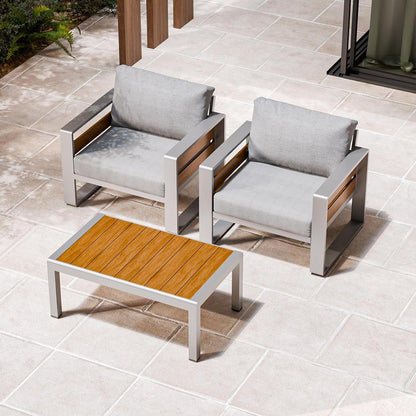 Aluminum Outdoor Patio Furniture Set with Coffee Table, 2 Seats Patio Conversation Sets with Washable Thick Cushions, Outdoor Sectional for Porch, Backyard, Deck, Garden & Poolside, Silver1