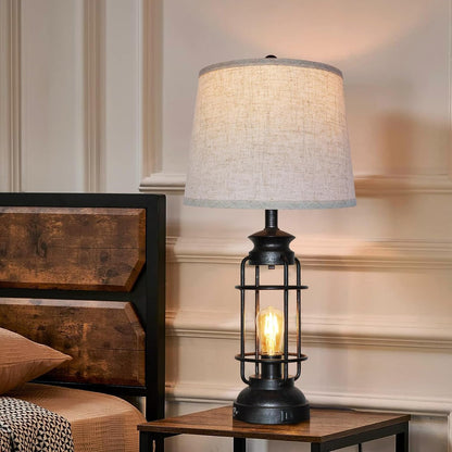Table Lamps Set of 2 with USB Port 3 Way Dimmable Touch Lamps 28.5" Tall Rustic Industrial Living Room Lamps for Bedroom Bedside Office 4 Bulbs Included6