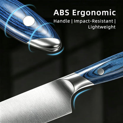 8 Inch Stainless Steel Kitchen Chef Knife, Blue Pakkawood Handle8