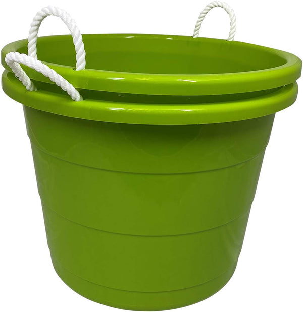 Utility Tub, Storage Bucket with Rope Handles, 17 Gal, Green, 2 Pack4