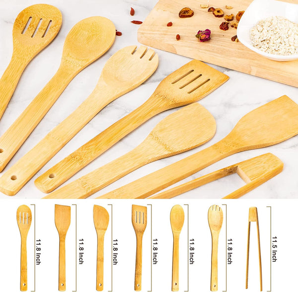 7-Piece Wooden Cooking Spoons, Natural Bamboo Utensil Set2